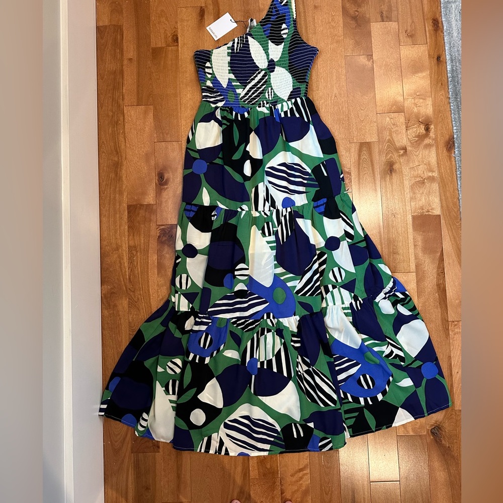 Sugarlips Xandria Geometric Smocked One Shoulder Maxi Dress